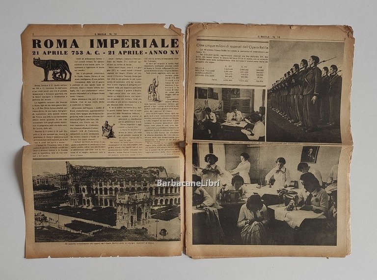 Il Balilla. Numero 16, Anno XV. 16 aprile 1937. Fondato …