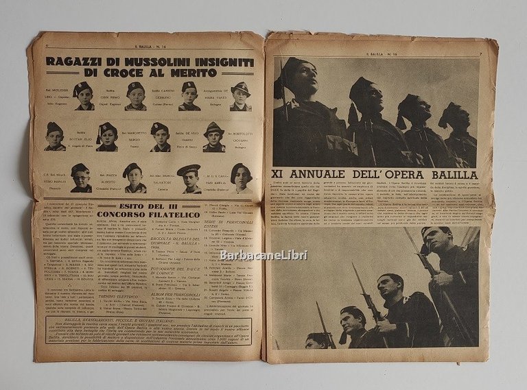 Il Balilla. Numero 16, Anno XV. 16 aprile 1937. Fondato …