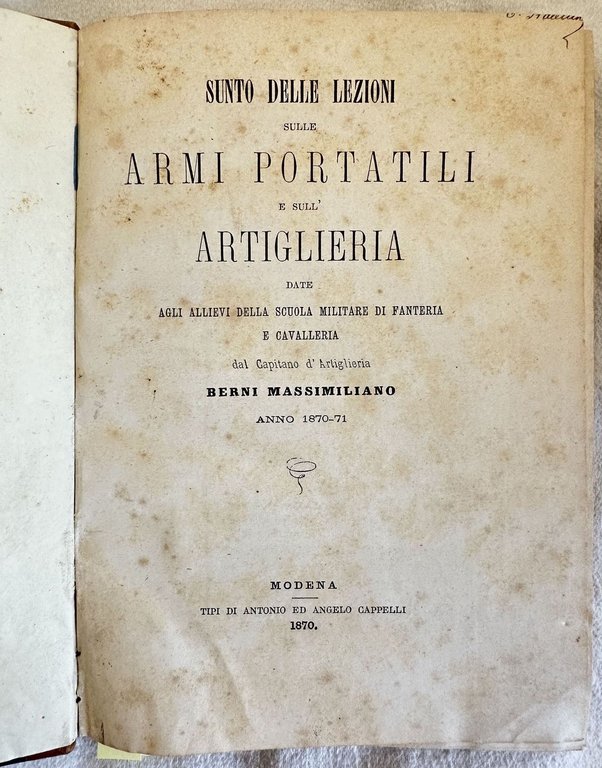 SUNTO DELLE ARMI PORTATILI E SULL'ARTIGLIERIA DATE AGLI ALLIEVI DELLA …