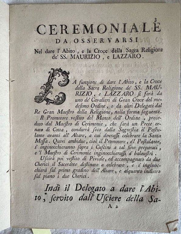 CEREMONIALE DA OSSERVARSI NEL DARE L'ABITO E LA CROCE DELLA …