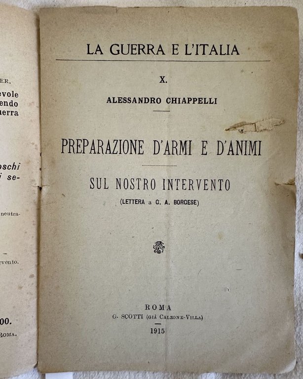 PREPARAZIONE D'ARMI E D'ANIMI SUL NOSTRO INTERVENTO (LETTERA A C. …