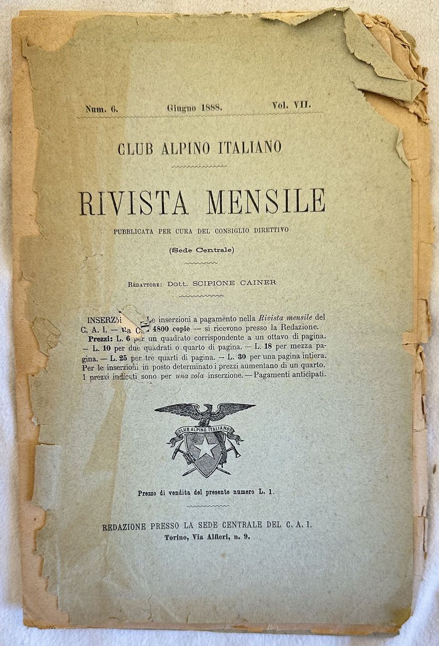 CLUB ALPINO ITALIANO NUM. 6 GIUGNO 1888 VOL. VII