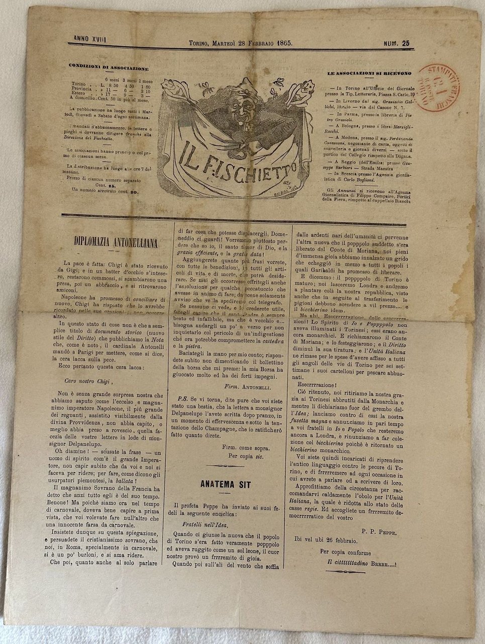 IL FISCHIETTO TORINO MARTEDI 28 FEBBRAIO 1865