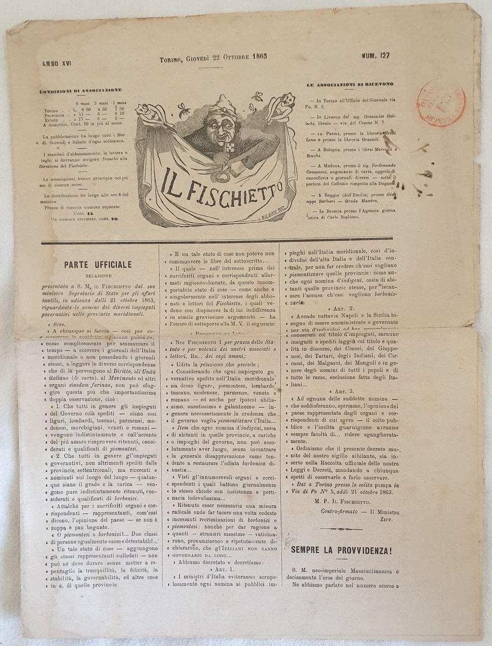 IL FISCHIETTO TORINO GIOVEDI 22 OTTOBRE 1863