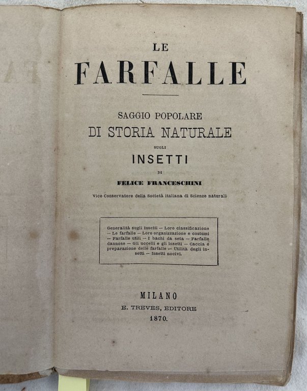 LE FARFALLE SAGGIO POPOLARE DI STORIA NATURALE SUGLI INSETTI