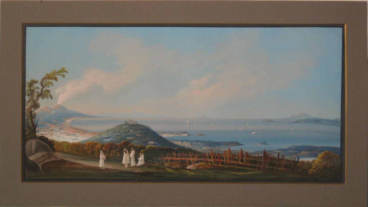 Gouache. Veduta del Golfo di Napoli dai Camaldoli, la collina …