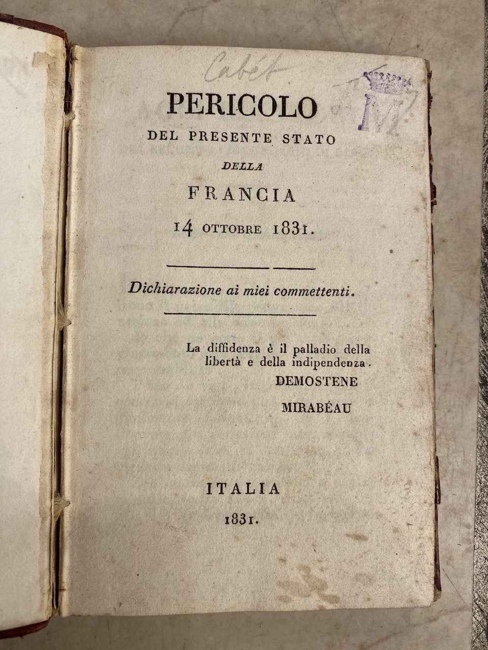 Pericolo del presente stato della Francia 14 ottobre 1831 - …