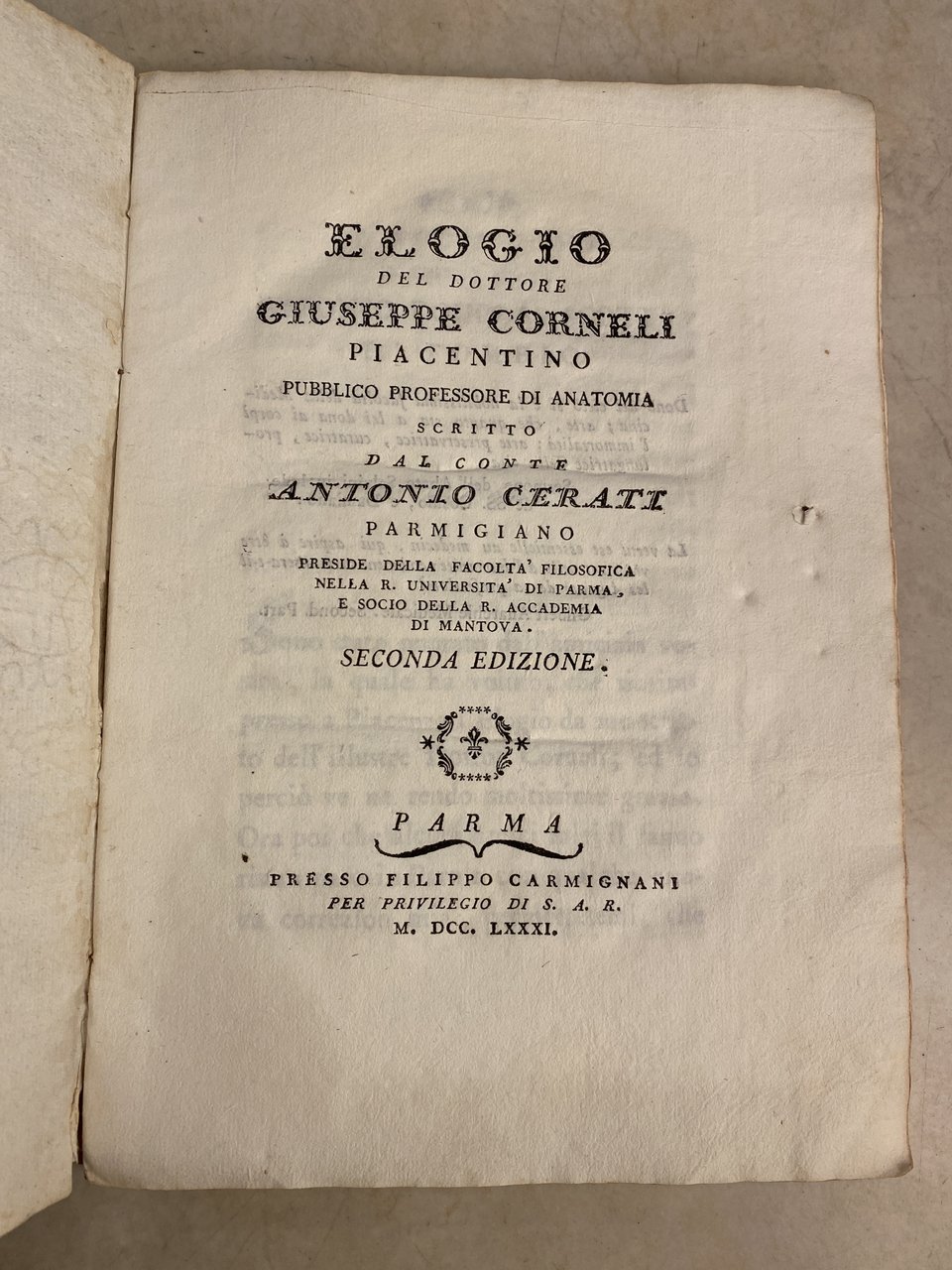 Elogio del dottore Giuseppe Corneli piacentino pubblico professore di anatomia …