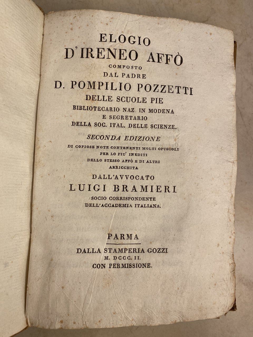 Elogio d'Ireneo Affó composto dal padre D. Pompilio Pozzetti delle …