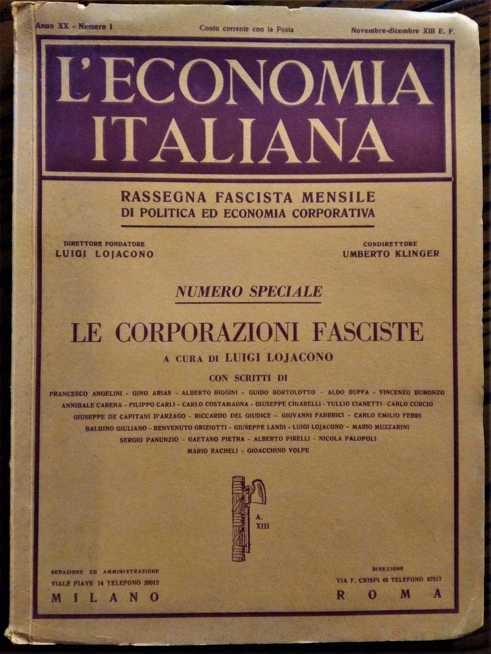 Le corporazioni Fasciste. Numero speciale de "L'Economia Italiana".