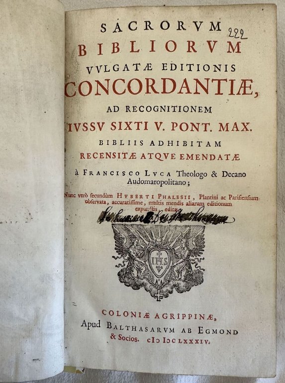 SACRORUM BIBLIORUM VULGATAE EDITIONIS CONCORDANTIAE AD RECOGNITIONEM IUSSU SIXTI V. …