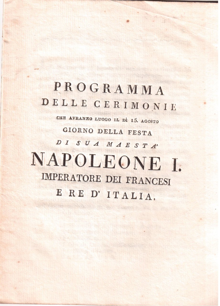 Programma delle cerimonie che avranno luogo il di' 15 agosto …