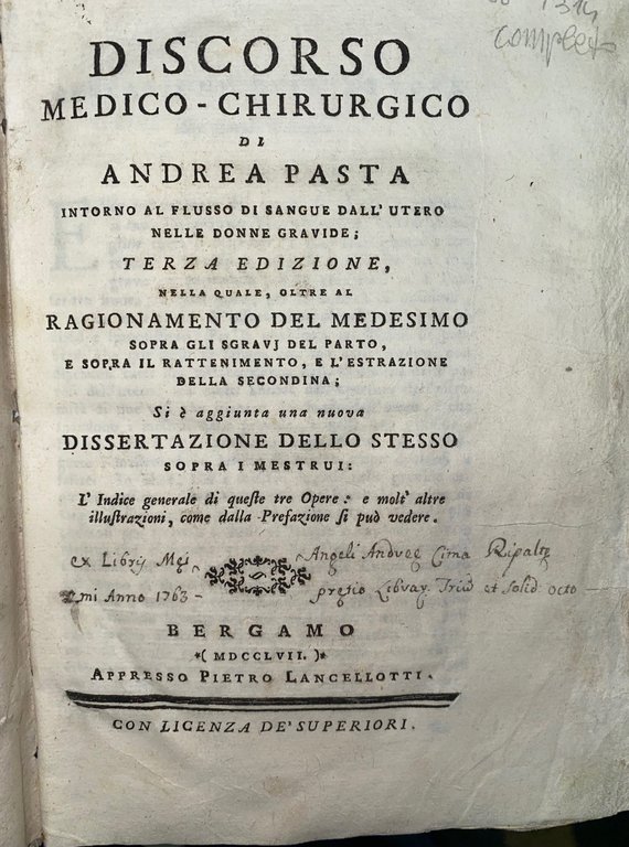 DISCORSO MEDICO CHIRURGICO DI ANDREA PASTA-DISSERTAZIONE DI ANDREA PASTA SOPRA …