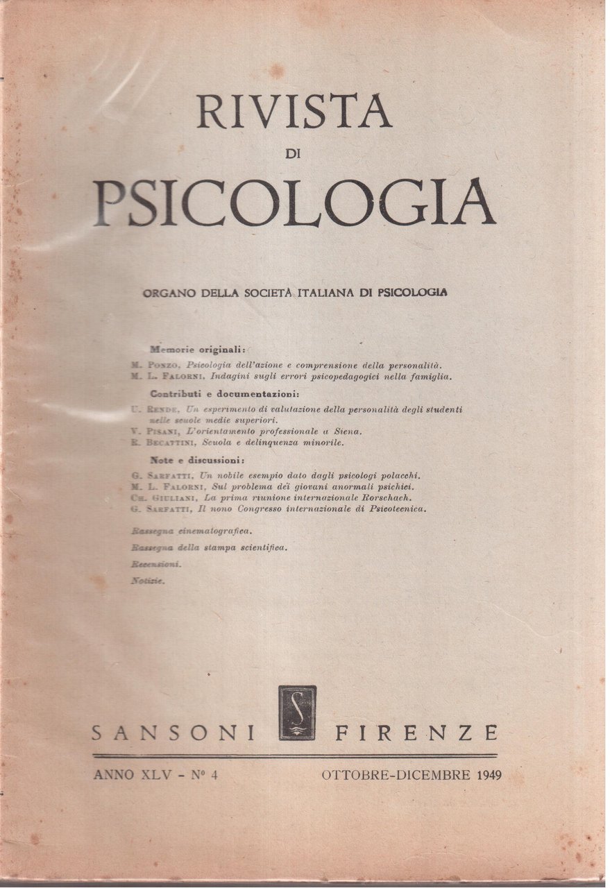 Rivista di Psicologia Organo della Società Italiana di Psicologia