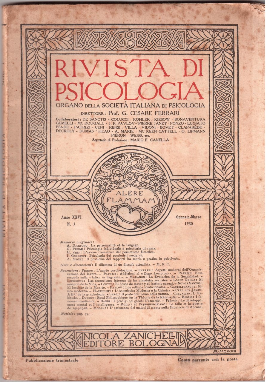 Rivista di psicologia ( pubblicazione trimestrale ) Organo della società …