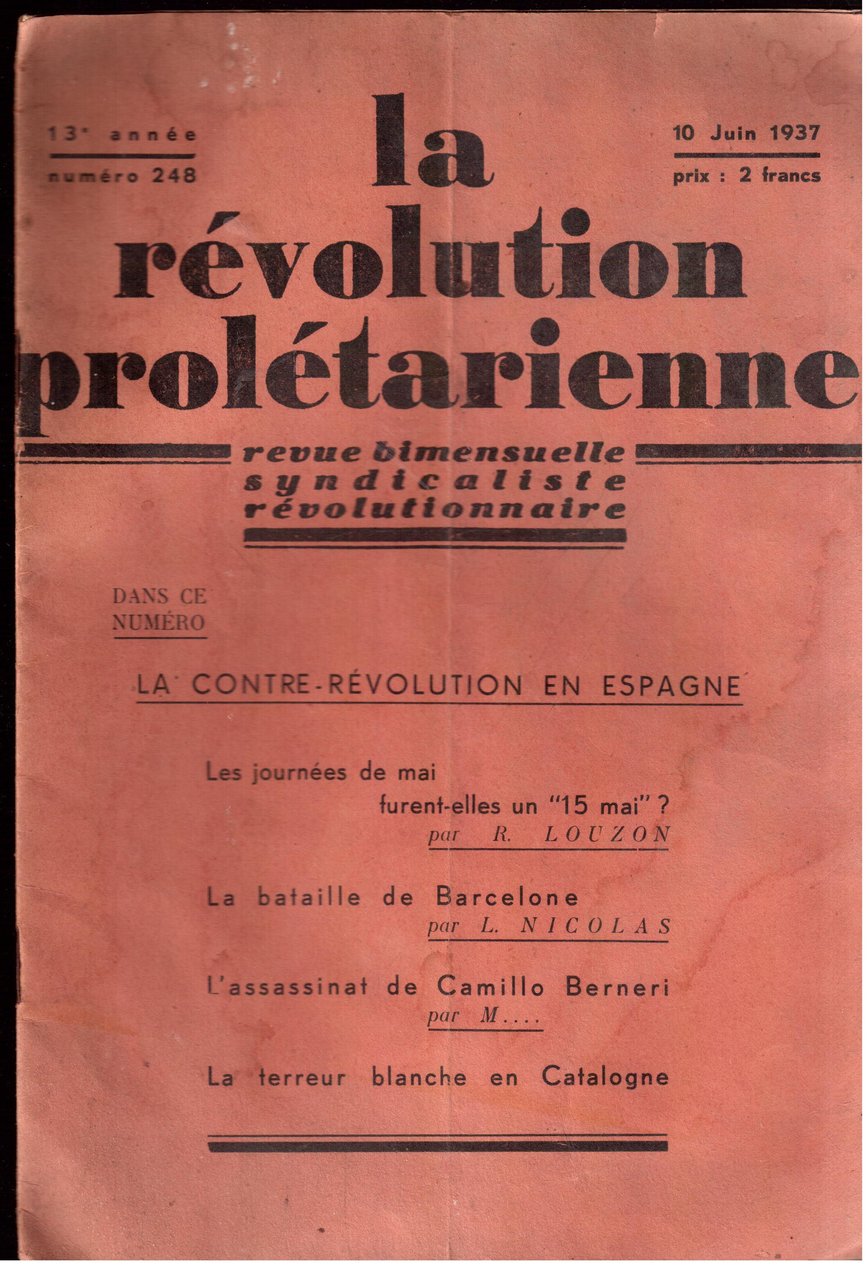 La Révolution Prolétarienne Revue bimensuelle Syndicaliste Révolutionnaire - Numero 248 …