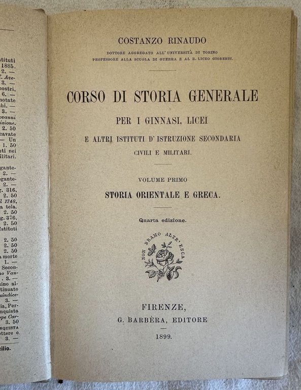 CORSO DI STORIA GENERALE PER I GINNASI, LICEI E ALTRI …