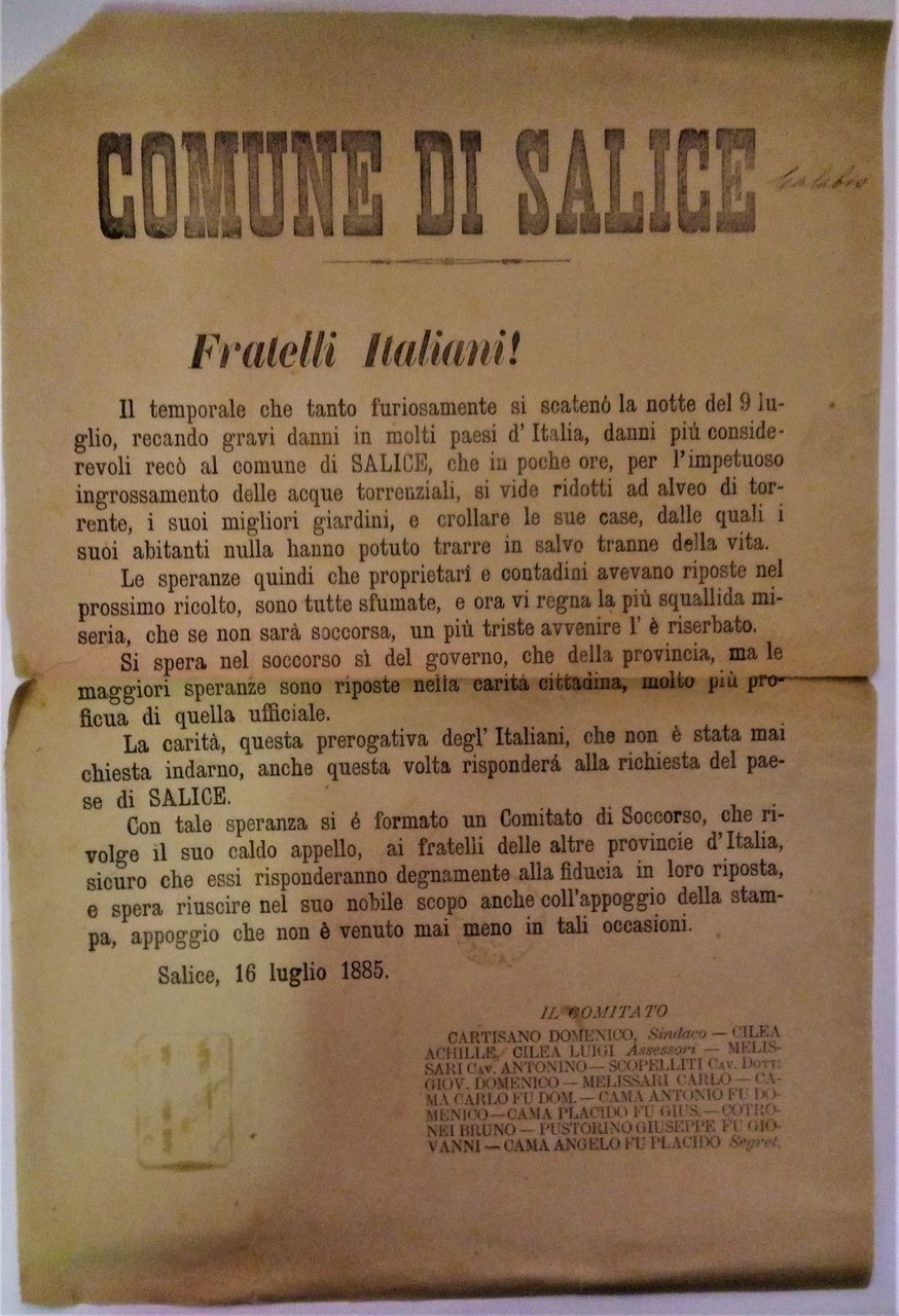 Comune di Salice (Calabro). Fratelli Italiani! Il temporale che tanto …