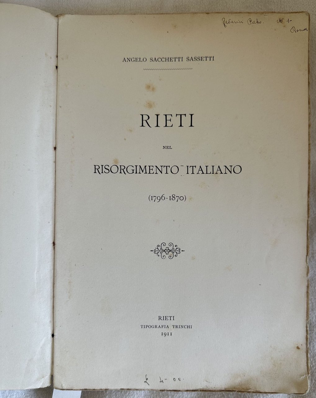 RIETI NEL RISORGIMENTO ITALIANO (1796-1870)