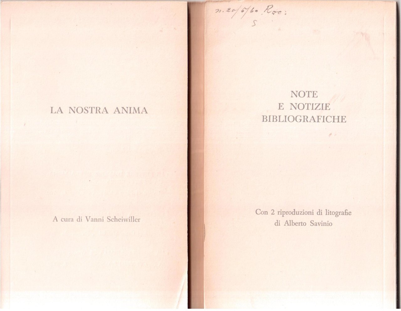 La nostra anima - Note e notizie bibliografiche