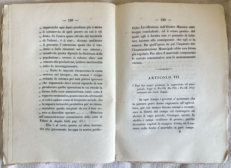 ALCUNI CENNI STATISTICO-ECONOMICI DELLA CITTA DI VELLETRI