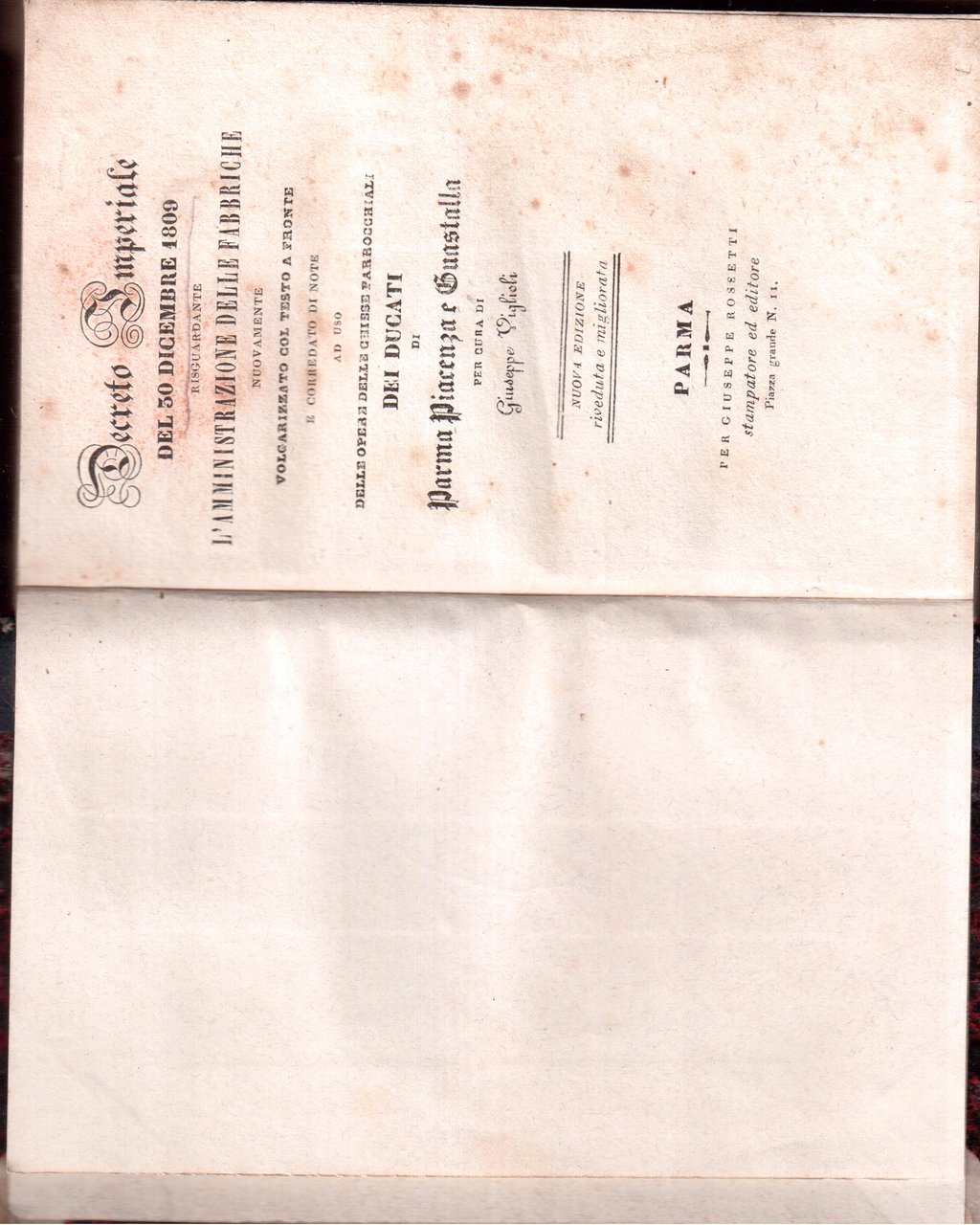 Decreto Imperiale del 30 dicembre 1809 riguardante l'amministrazione delle fabbriche …